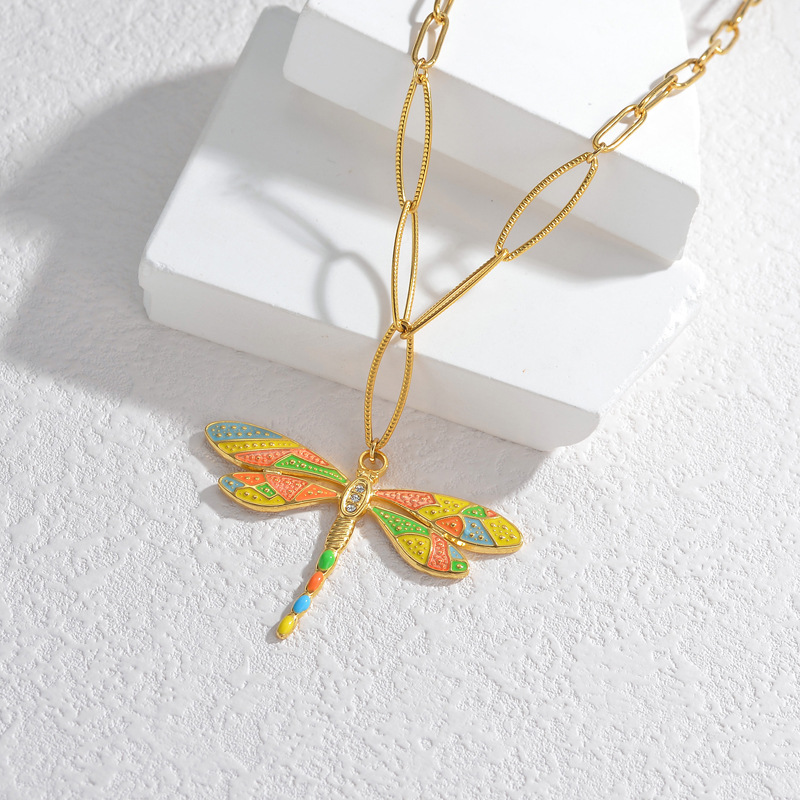 1 Piece Simple Cute Style Dragonfly Shape Stainless Steel  Gold Color Women's Pendant Necklace 